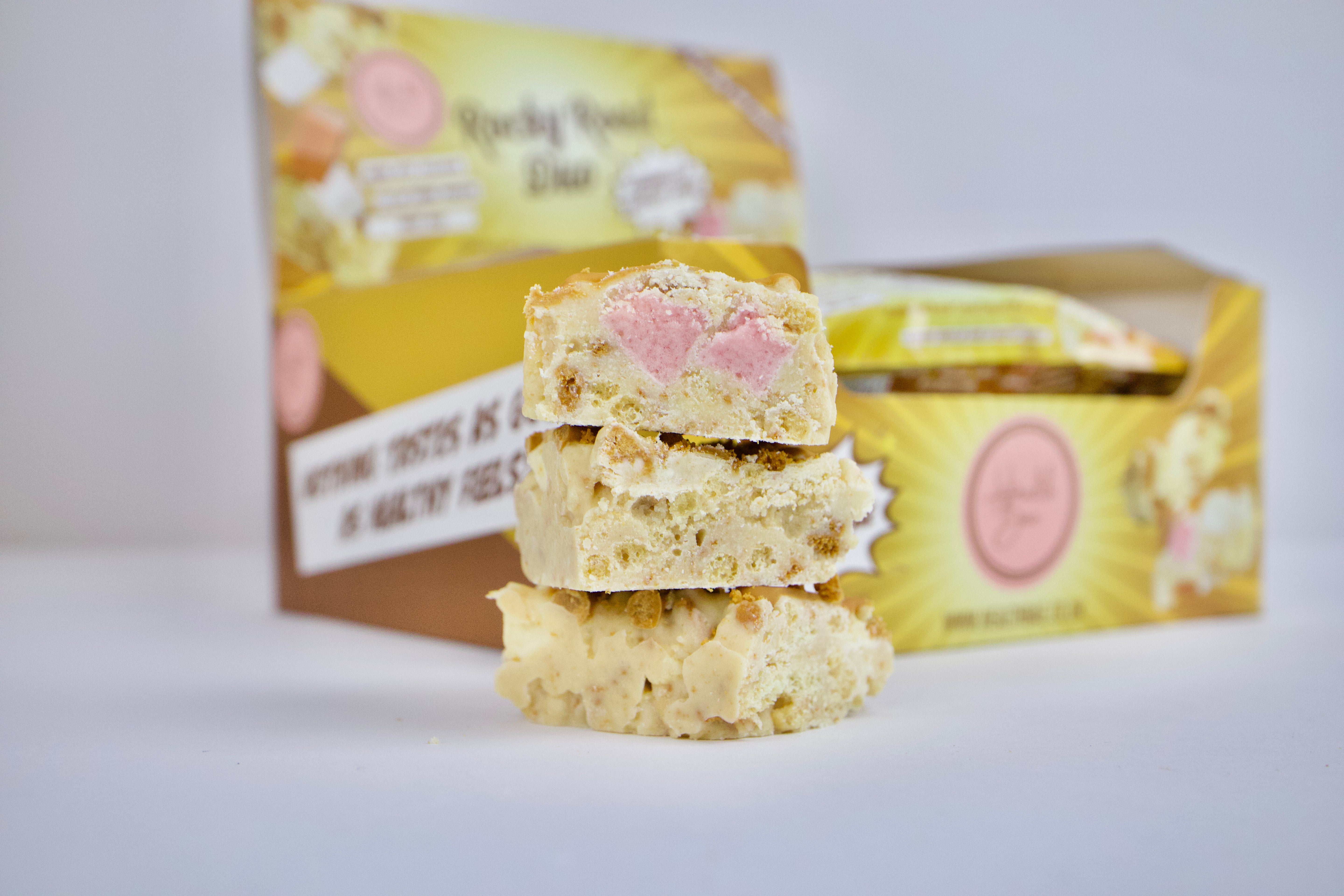 Caramelised Biscuit creme flavoured Rocky Road Duo Bars, made with collagen