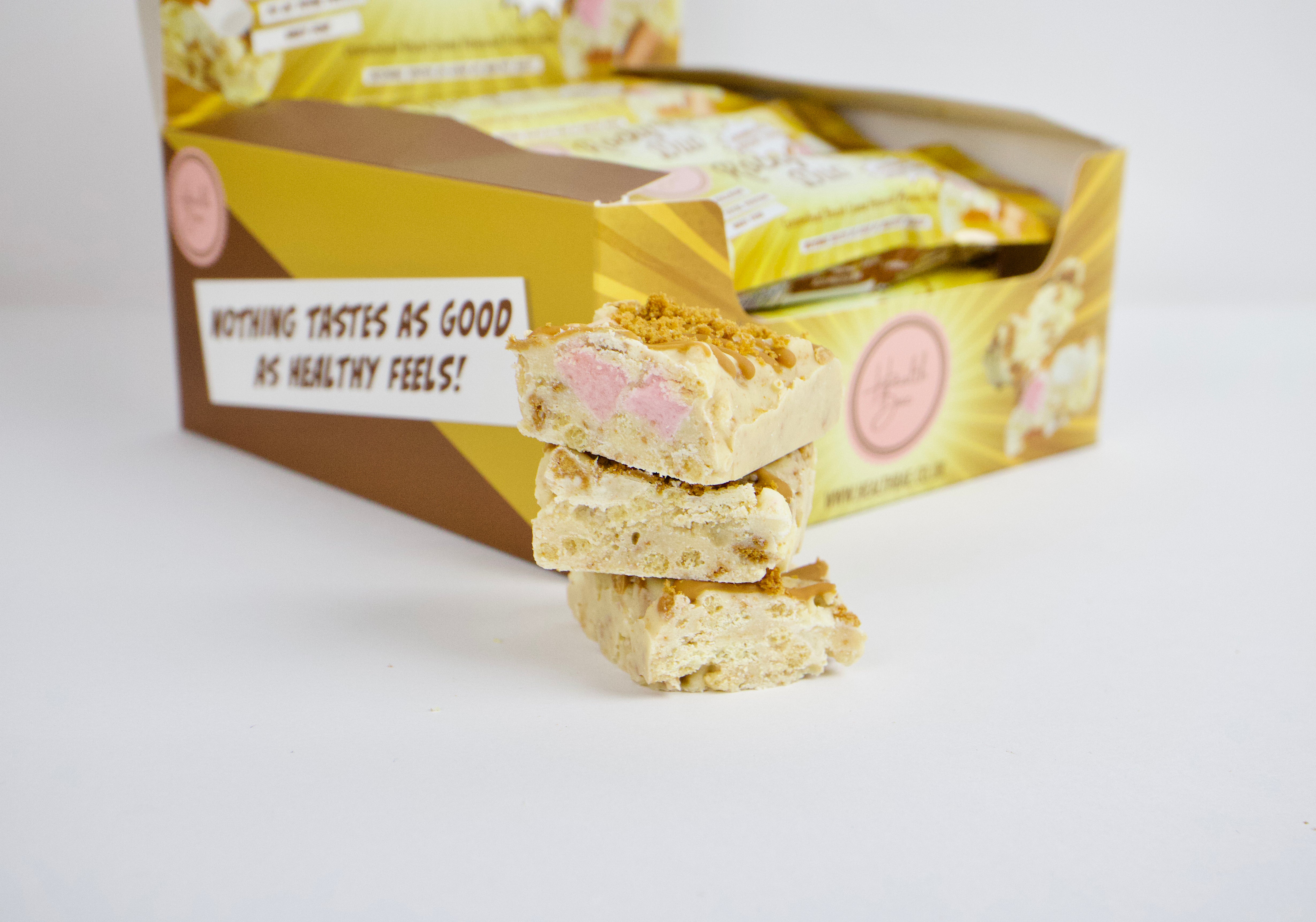Caramelised Biscuit creme flavoured Rocky Road Duo Bars, made with collagen