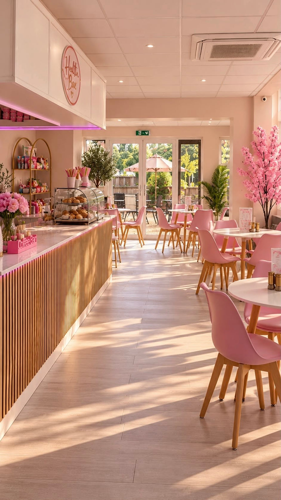 Health Bae Café sign with a Rocky Road Duo bar and iced coffee