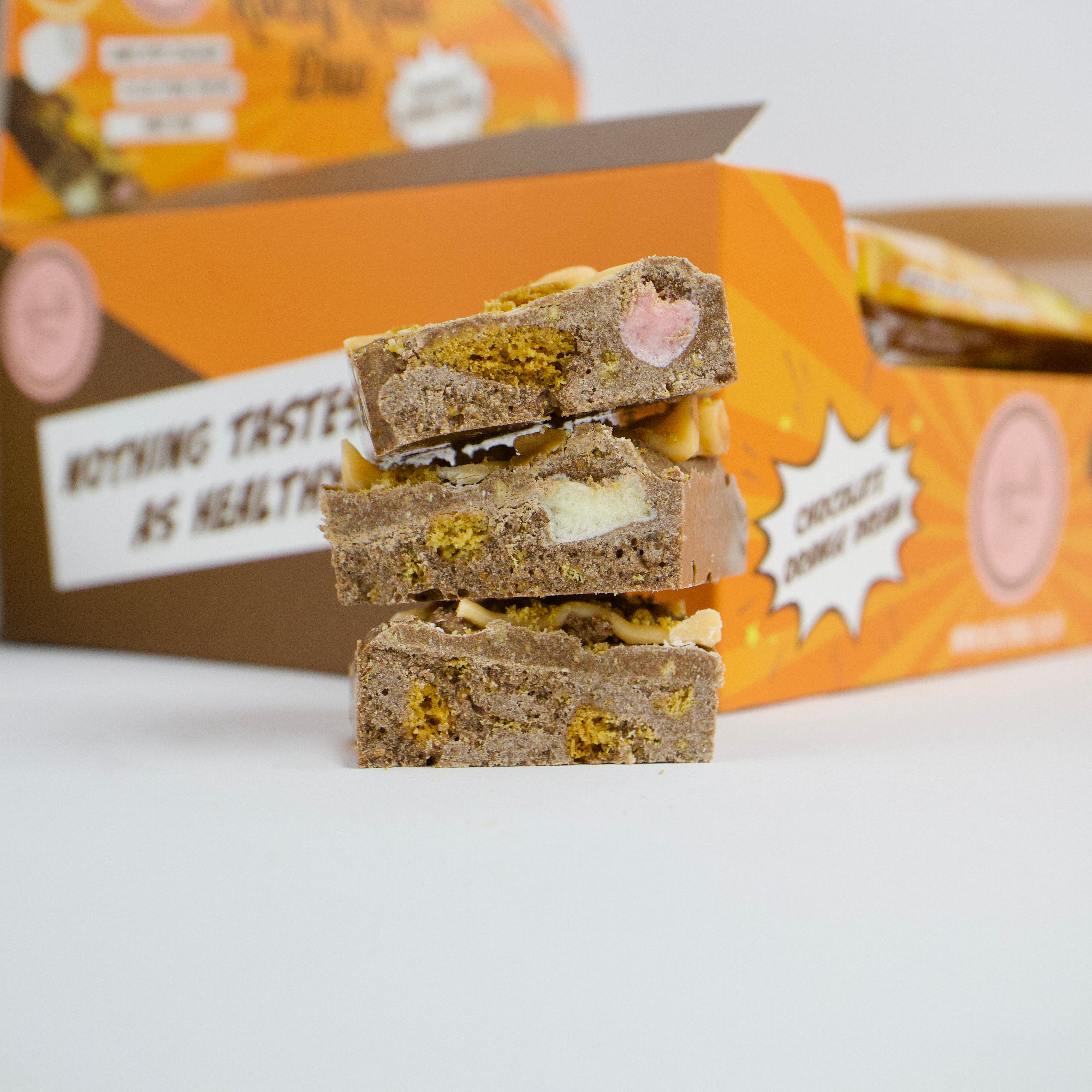 Chocolate Orange Dream flavoured Rocky Road Duo Bars, made with collagen