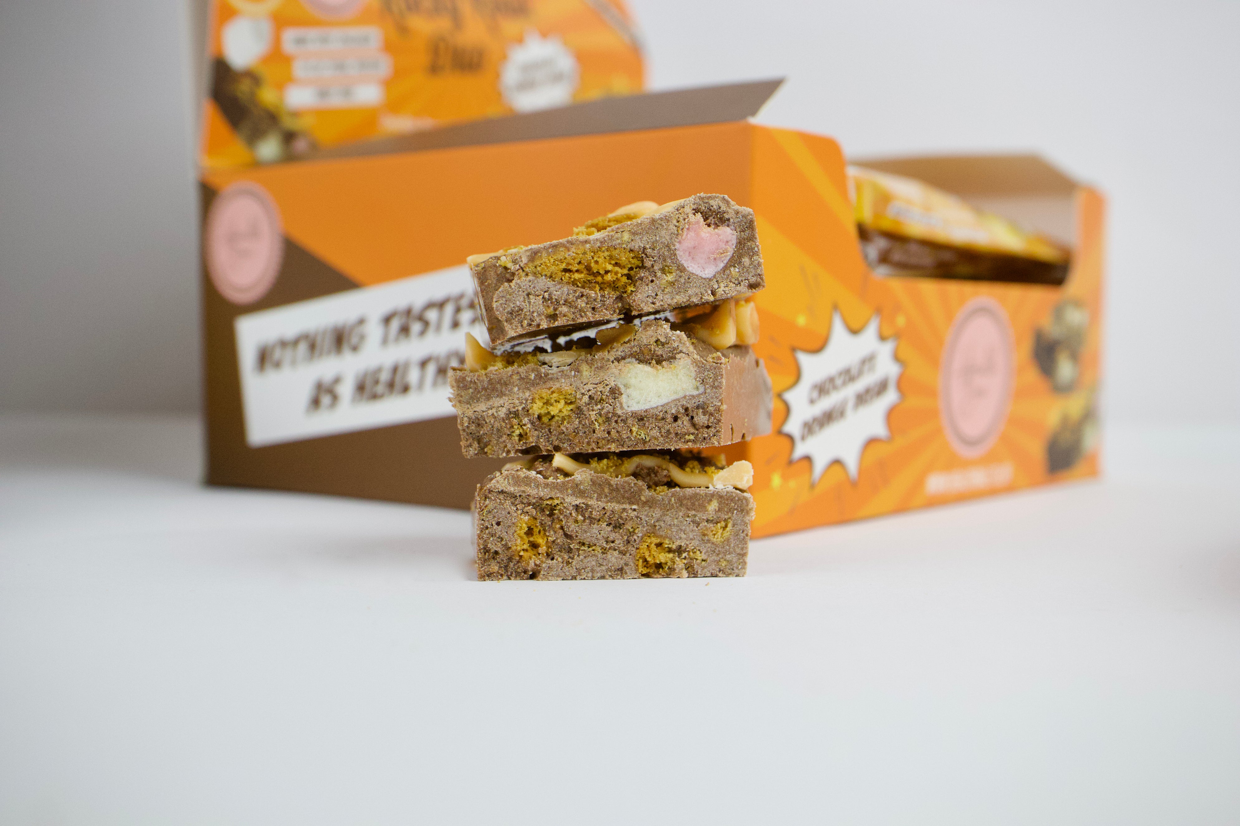 Chocolate Orange Dream flavoured Rocky Road Duo Bars, made with collagen