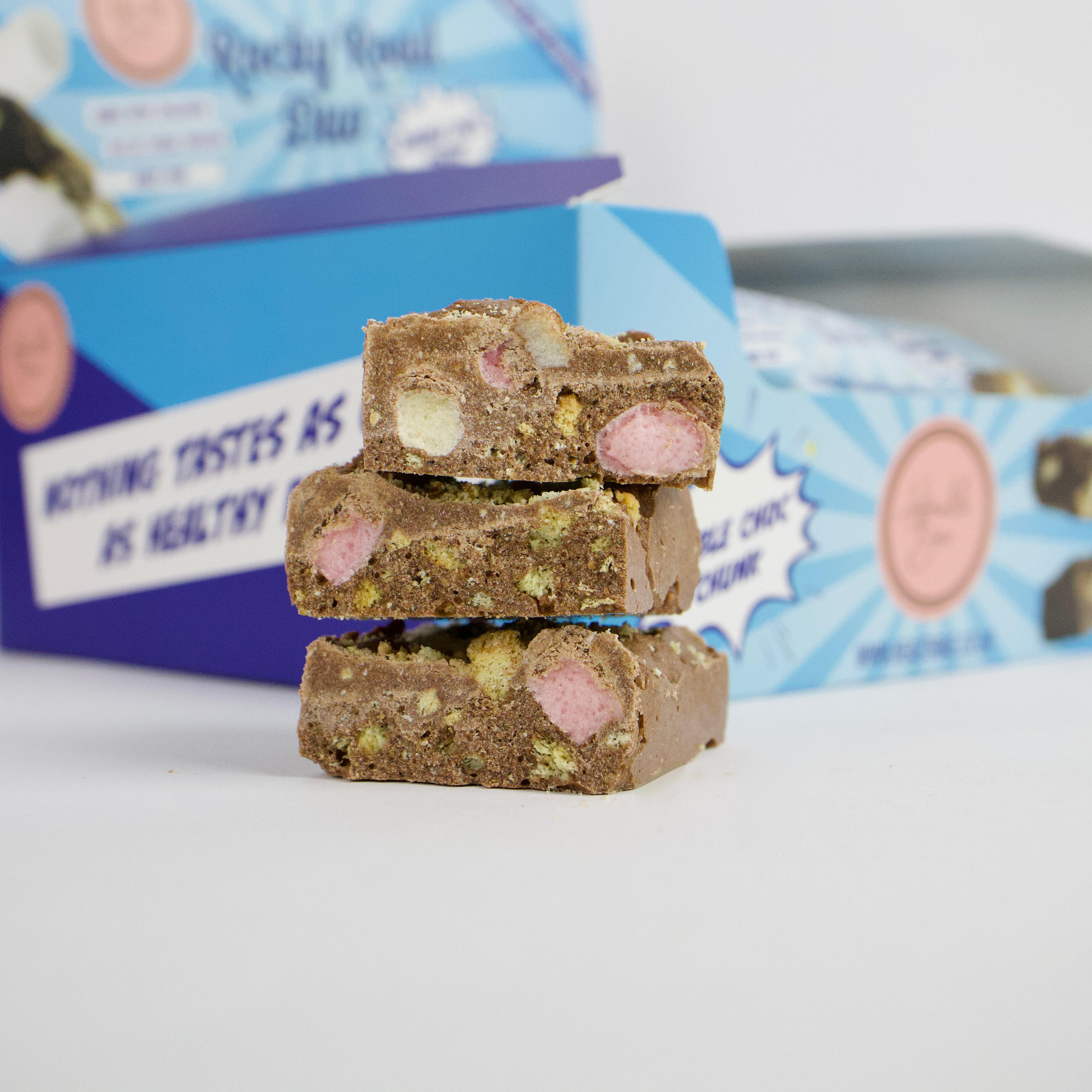 Double Choc Protein flavoured Rocky Road Duo Bars, made with collagen