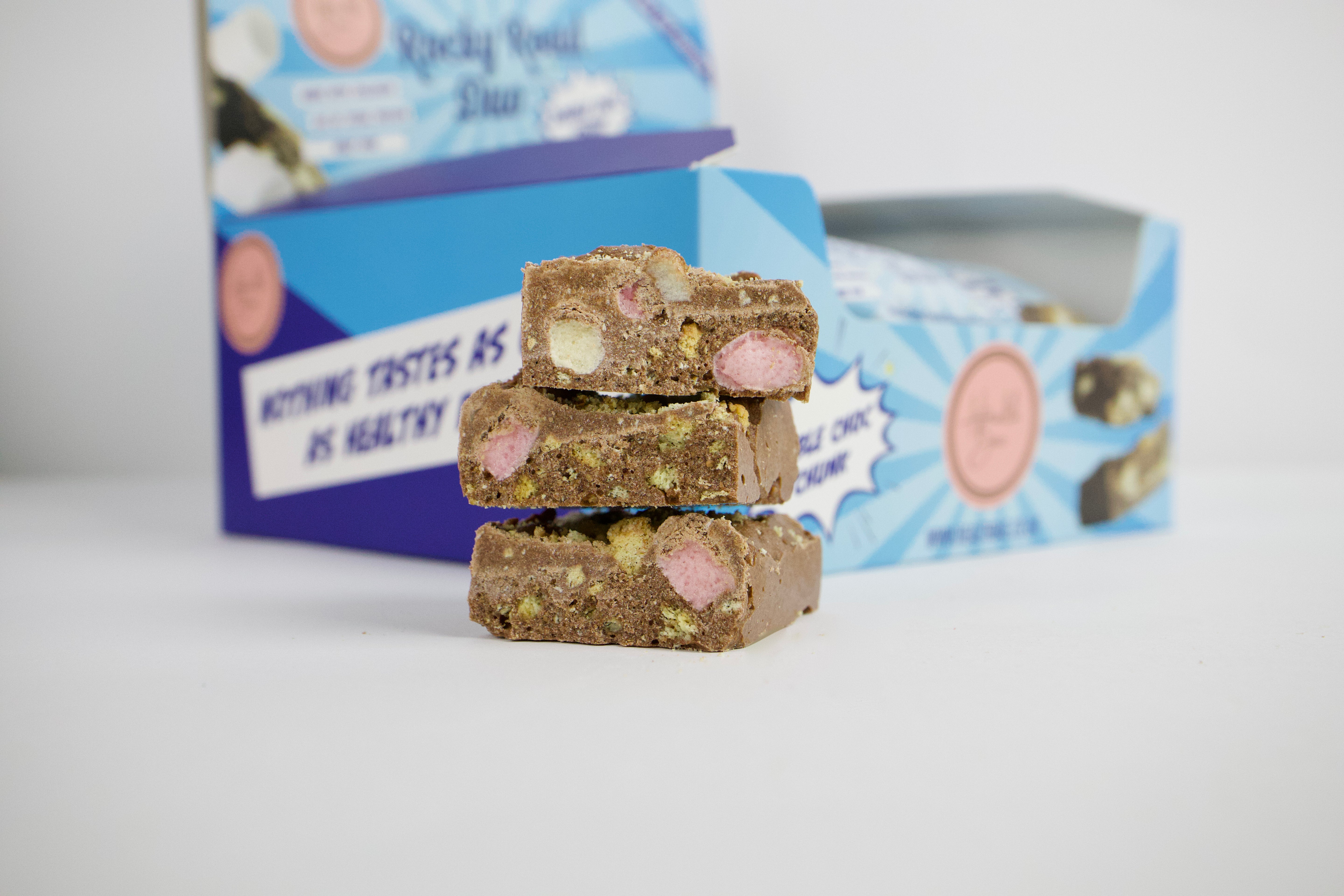 Double Choc Protein flavoured Rocky Road Duo Bars, made with collagen