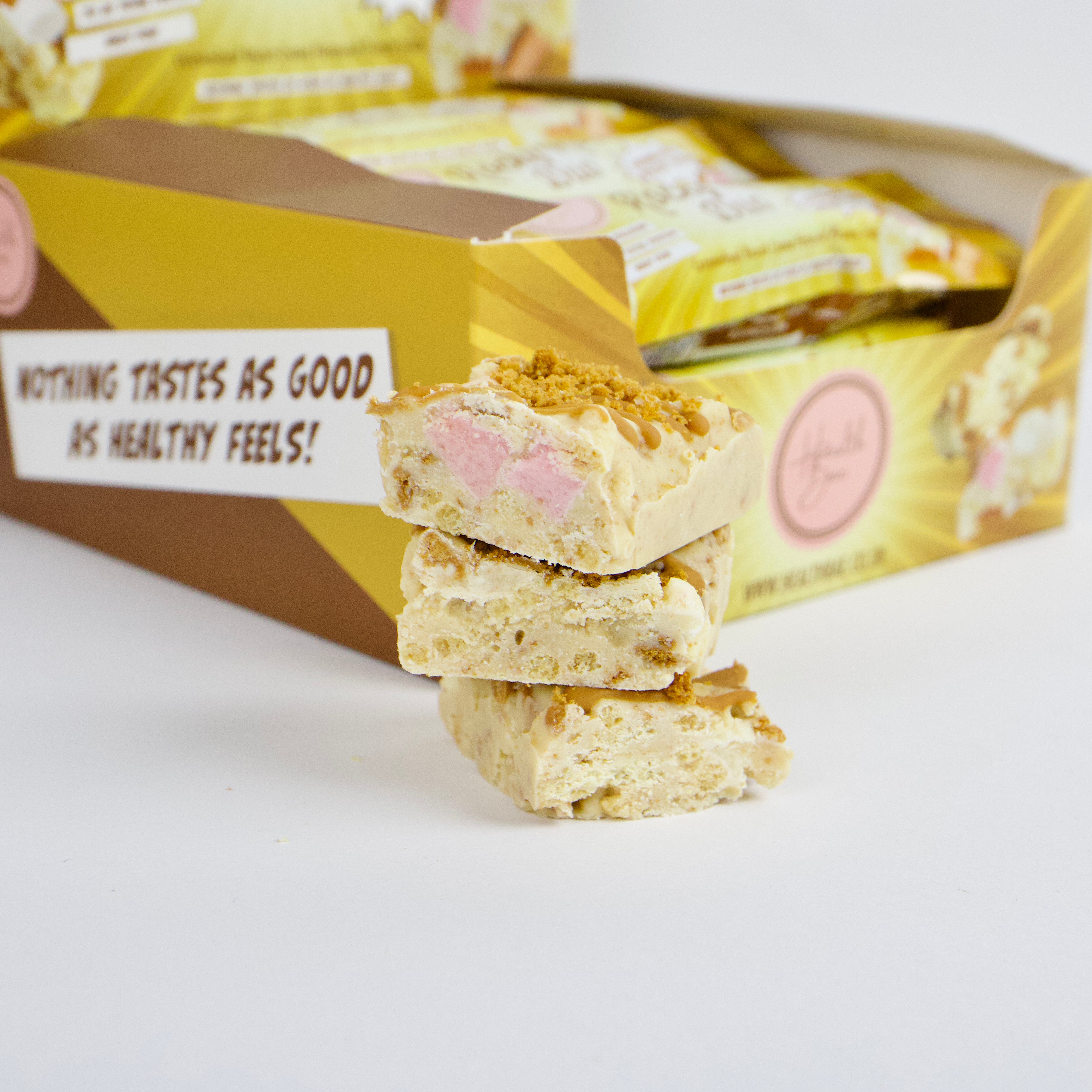 Caramelised Biscuit creme flavoured Rocky Road Duo Bars, made with collagen